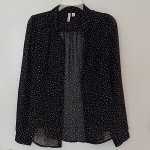 Frenchi Women’s blouse  Size M Black/White Romantic polka dots sheer lighweght